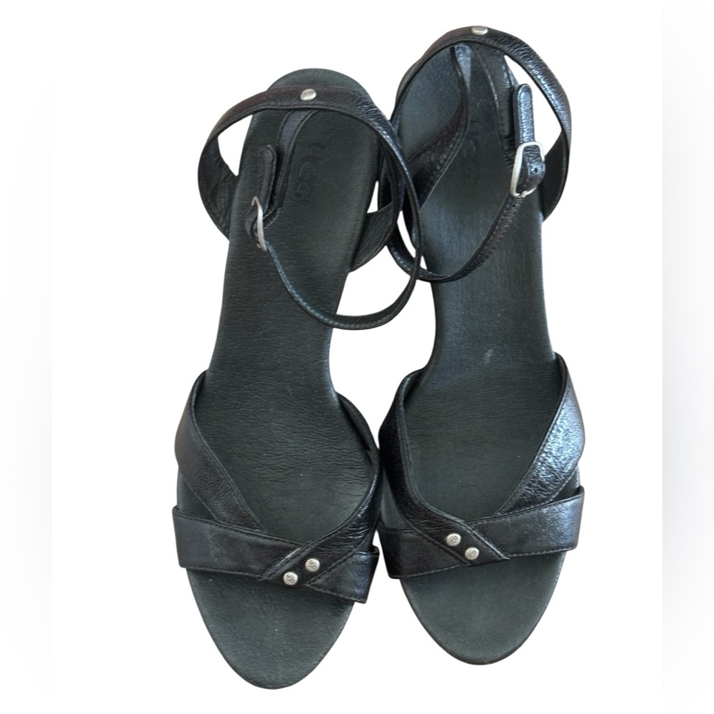UGG Black Leather Women's Wedge Sandals size 8